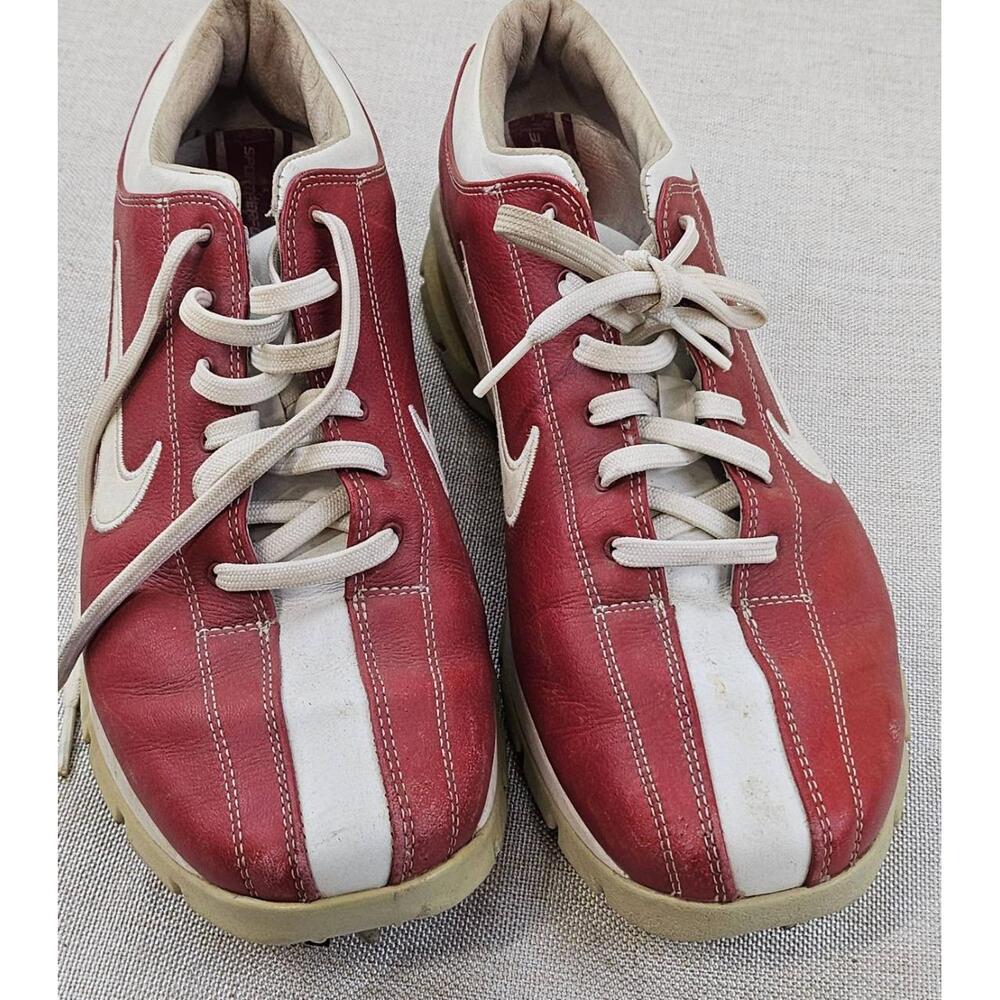 Vtg Nike Air Max Golf Athletic Shoes Red White Spikes Leather Womens US 8